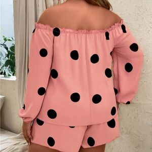 Dusty pink & black polka dot short set. Size XL (14).